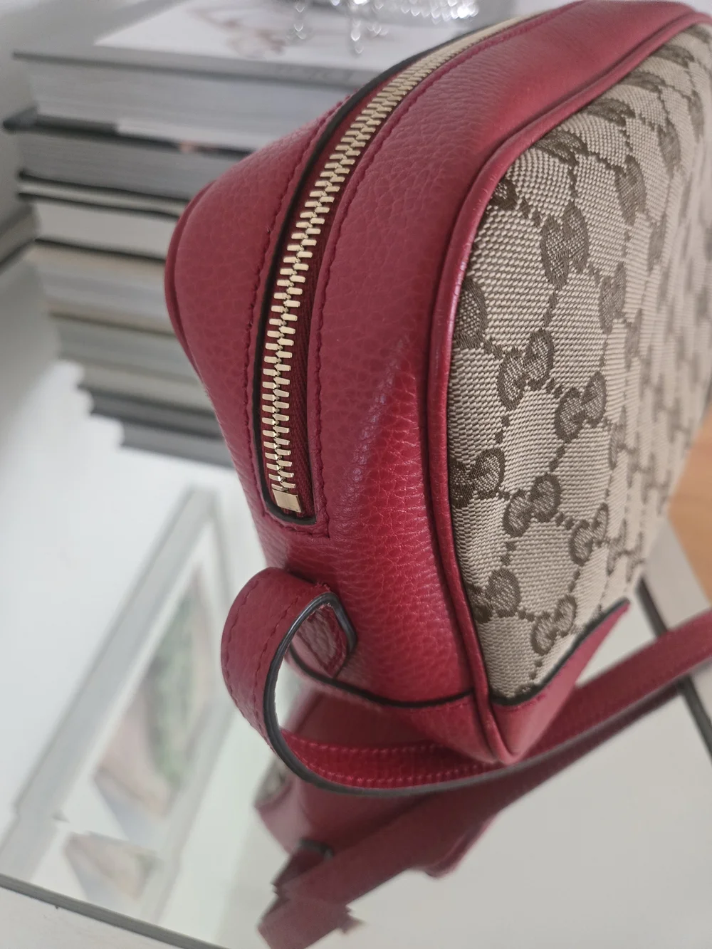 Gucci Red and Beige Canvas Crossbody Bag